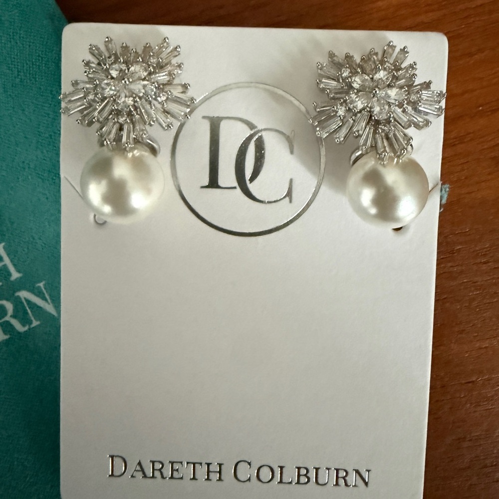 Dareth Colburn Silver Crystal Pearl Drop Earrings